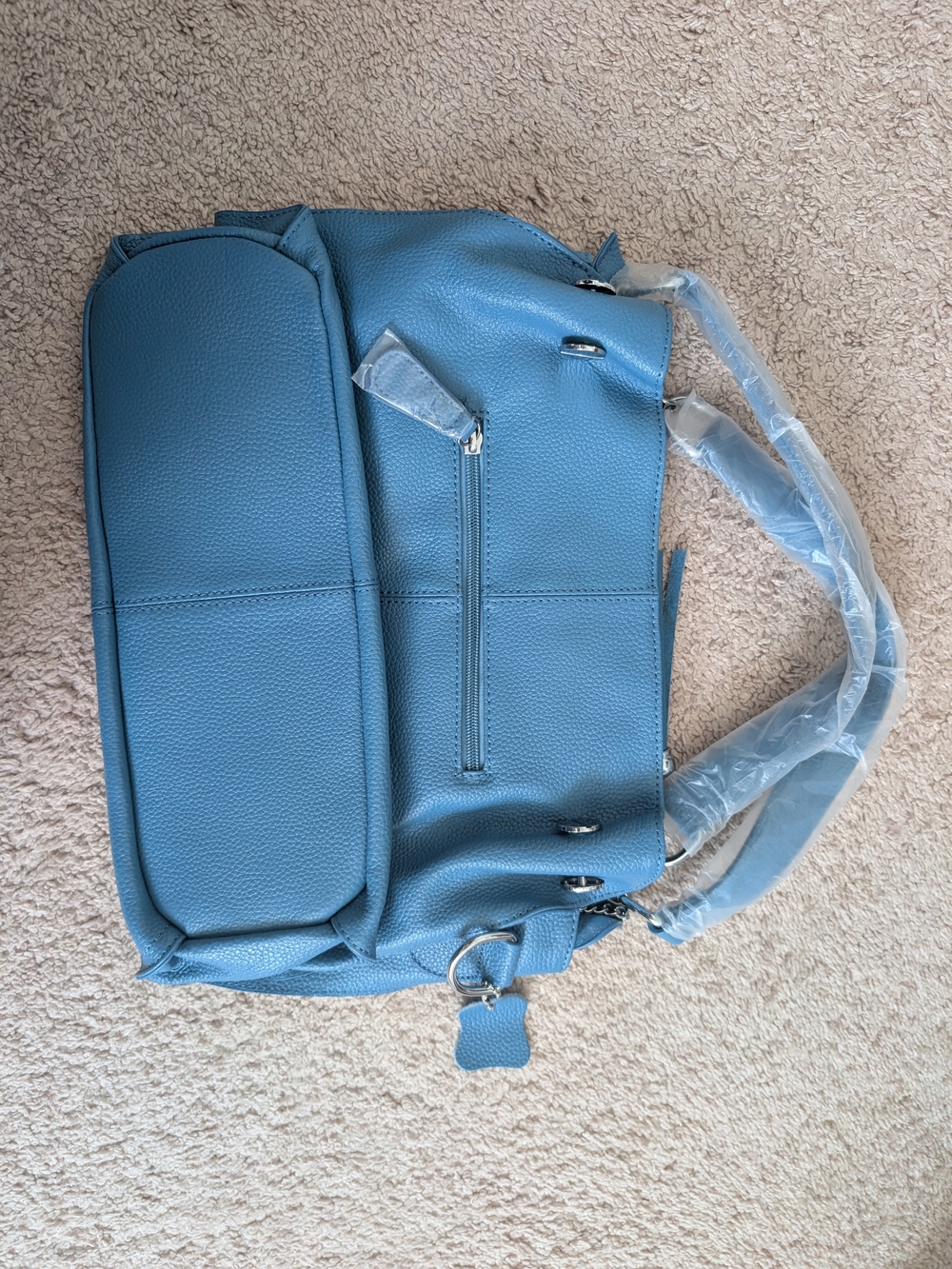 Source Unknown Blue Pebbled Tote Bag - Casual Shoulder Carry